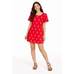 2/$30 Mata Traders Cherry Red Ikat A-Line Dress M 100% Cotton New